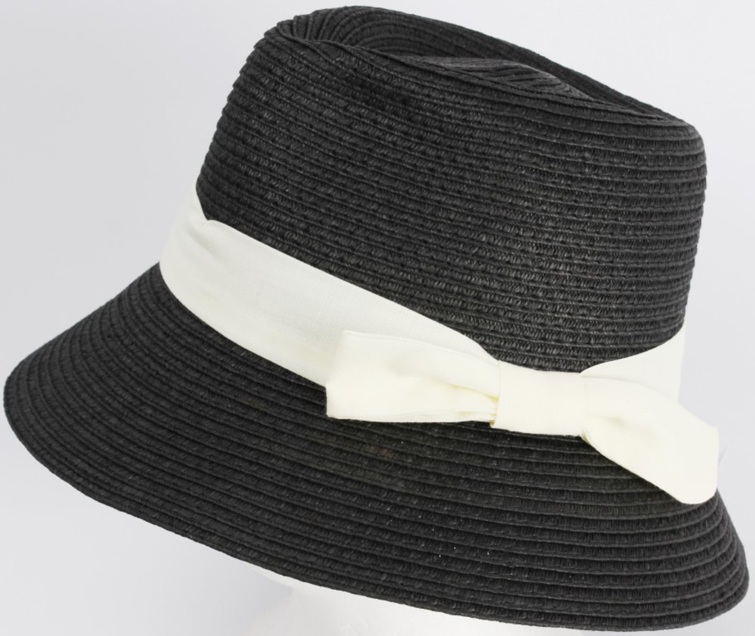 HEAD START Fedora shaped crown ivory band and bow downturn black Style: HS/1418/BLACK image 0